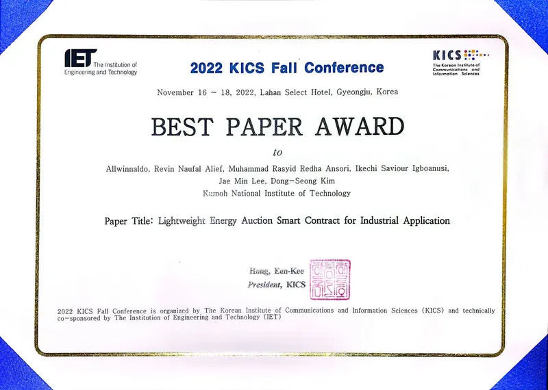 KICS Best Paper Award - Muhammad Rasyid Redha Ansori